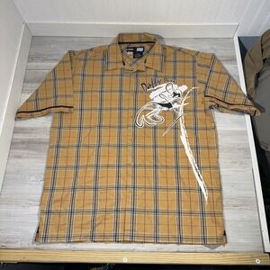 Vintage Lot 29 Daffy Duck Button Up Short Sleeve Plaid Shirt Men's Size XL
